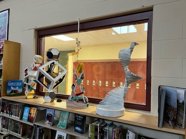 High School Art Student Sculptures on display
